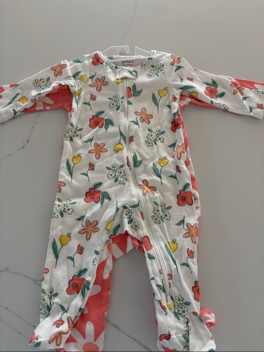 Carter’s 2pk Floral Zip One-Piece - Coral White Daisy - Picture 2 of 3